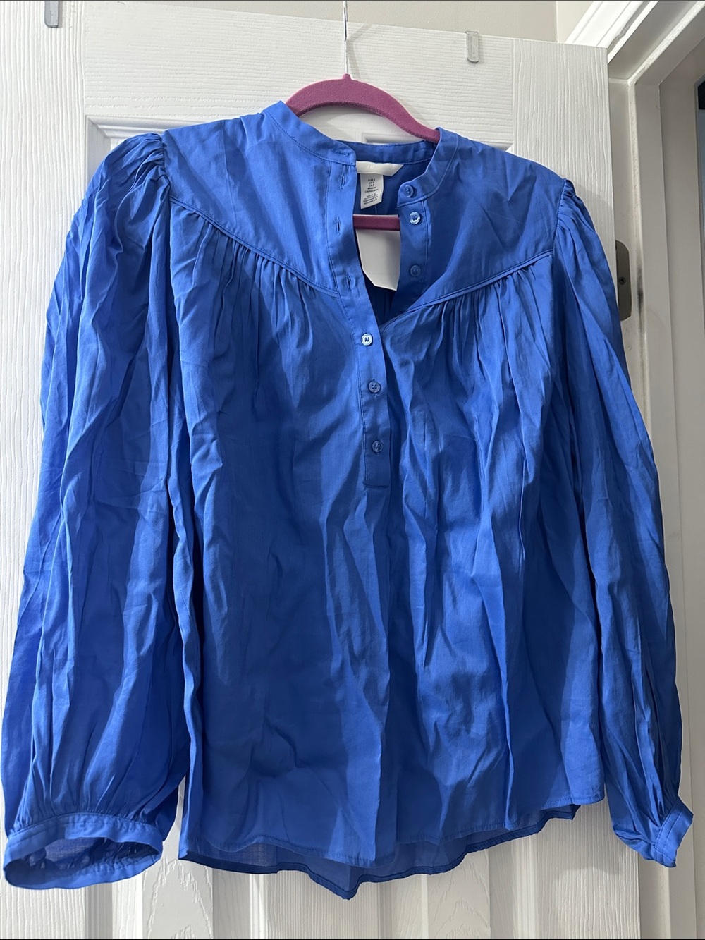 H&M Royal Blue Button-Front Peasant Blouse
